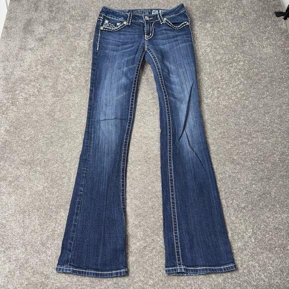 Miss Me Women’s Irene Bootcut Jeans Size 28 Blue Denim Palm Hill Wash Rhinestone - Picture 1 of 12